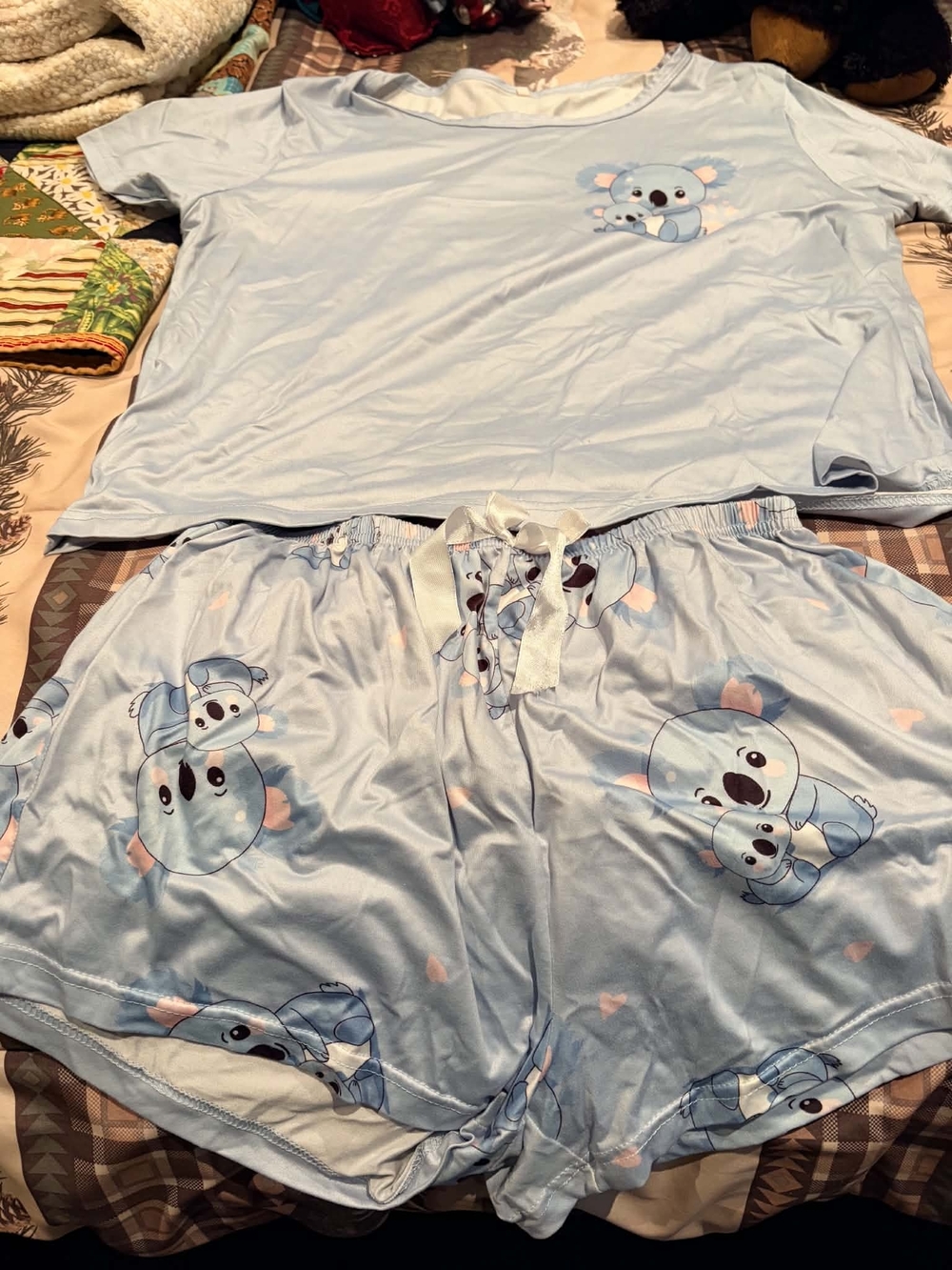 Women's Light Blue Koala Print Pajama Set - Short Sleeve Top & Shorts